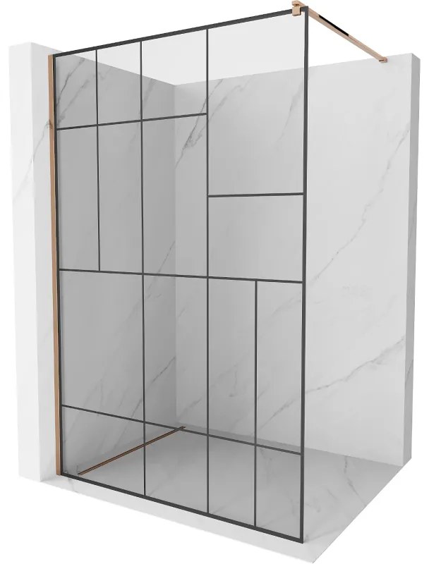 Mexen Kioto ścianka prysznicowa Walk-in 130 x 200 cm, czarny wzór 8 mm, różowe złoto - 800-130-101-60-78