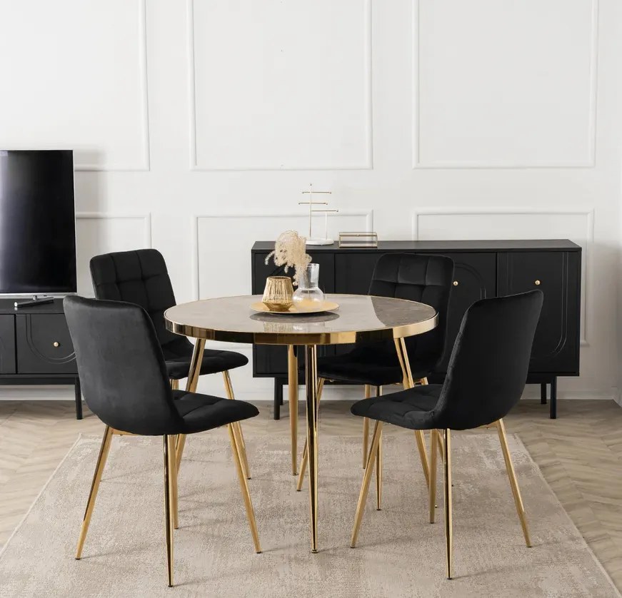 Szklany okrągły stół w stylu glamour szary marmur + złoty M0-R56