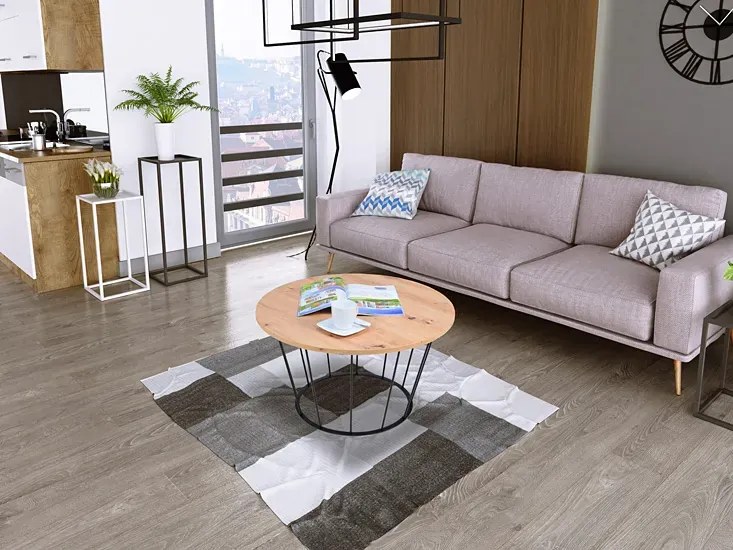 Loftowy stolik kawowy z czarnym stelażem dąb artisan A1-D25