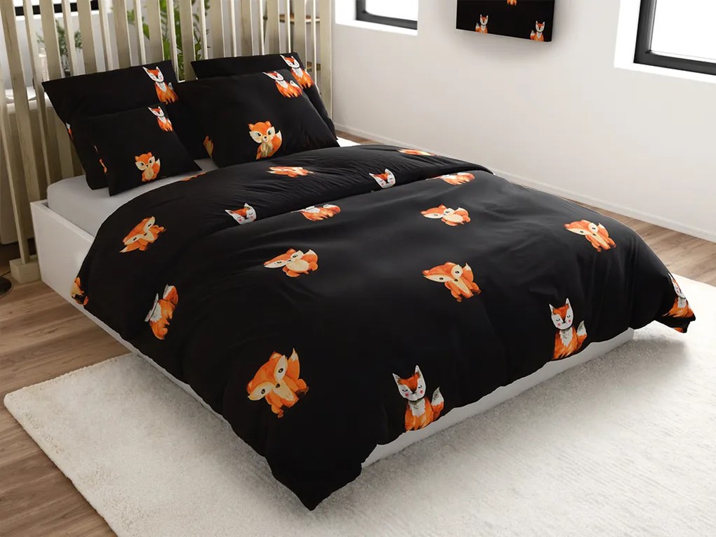 PrzytulneMieszkanie.pl PrzytulneMieszkanie.pl Pościel z mikrofibry FOXES czarna Rozmiar pościeli: 2 szt 70 x 80 cm | 160 x 200 cm