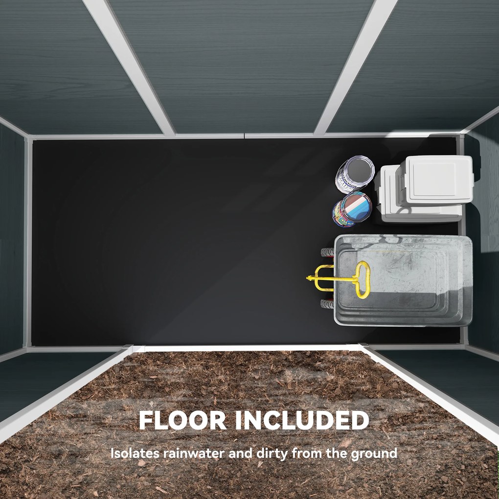 Outsunny Domek na narzędzia 2,77 m², styl drewniany, 2 okna, podwójne drzwi, wentylacja, podłoga, zamek, rękawice | Aosom PL