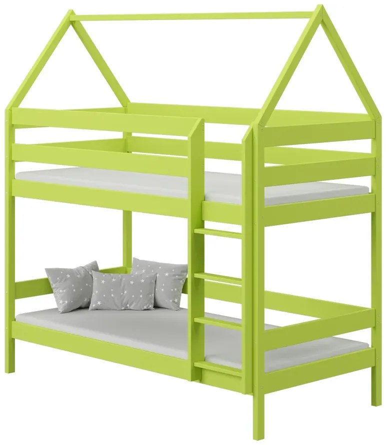 Zielone drewniane łóżko piętrowe domek dla dwójki dzieci - Delisa 3X 180x90 cm