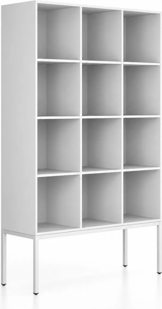 Regał FRAME, z białą podstawą, 1299 x 450 x 2185 mm, biały