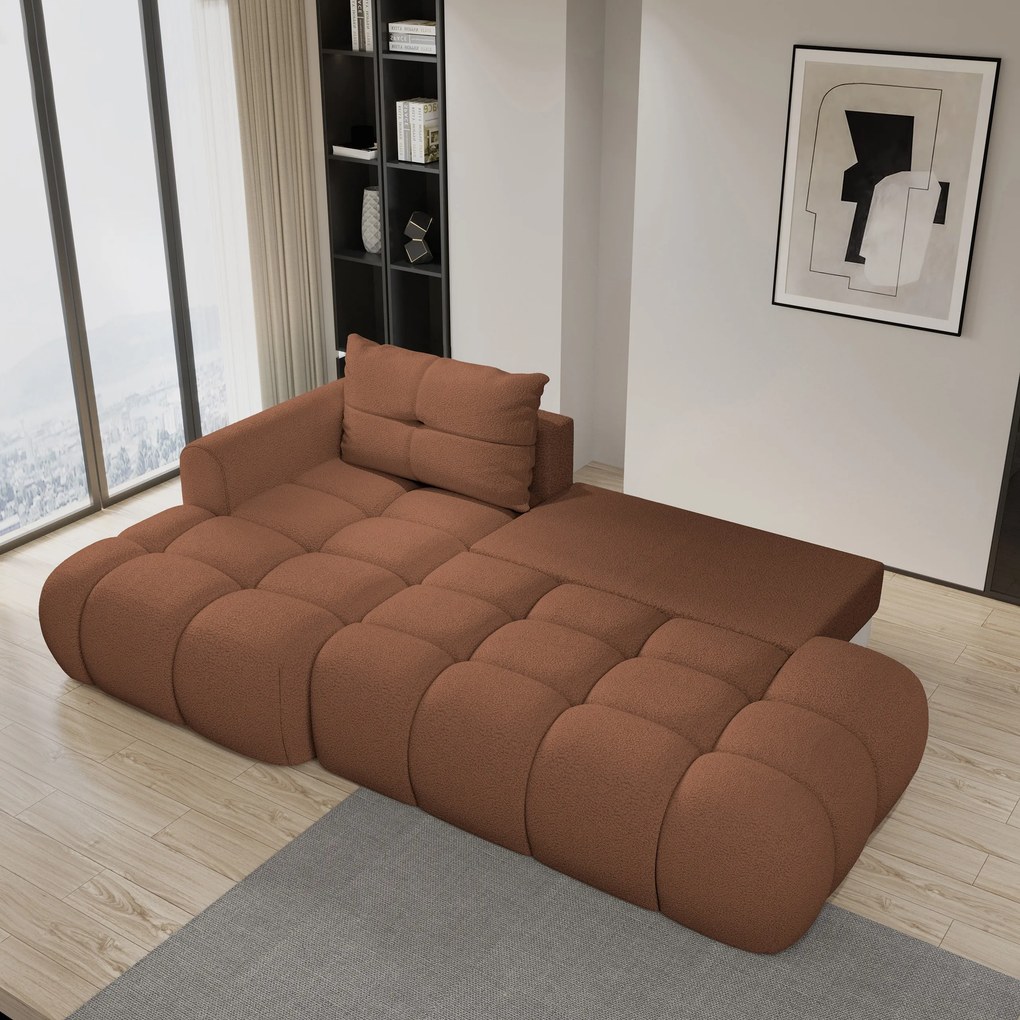 Masseno Narożnik FLUMA z funkcją spania i pojemnikiem na pościel Narozniki L, Rozkładana sofa - Miedziany, QUELLE 54