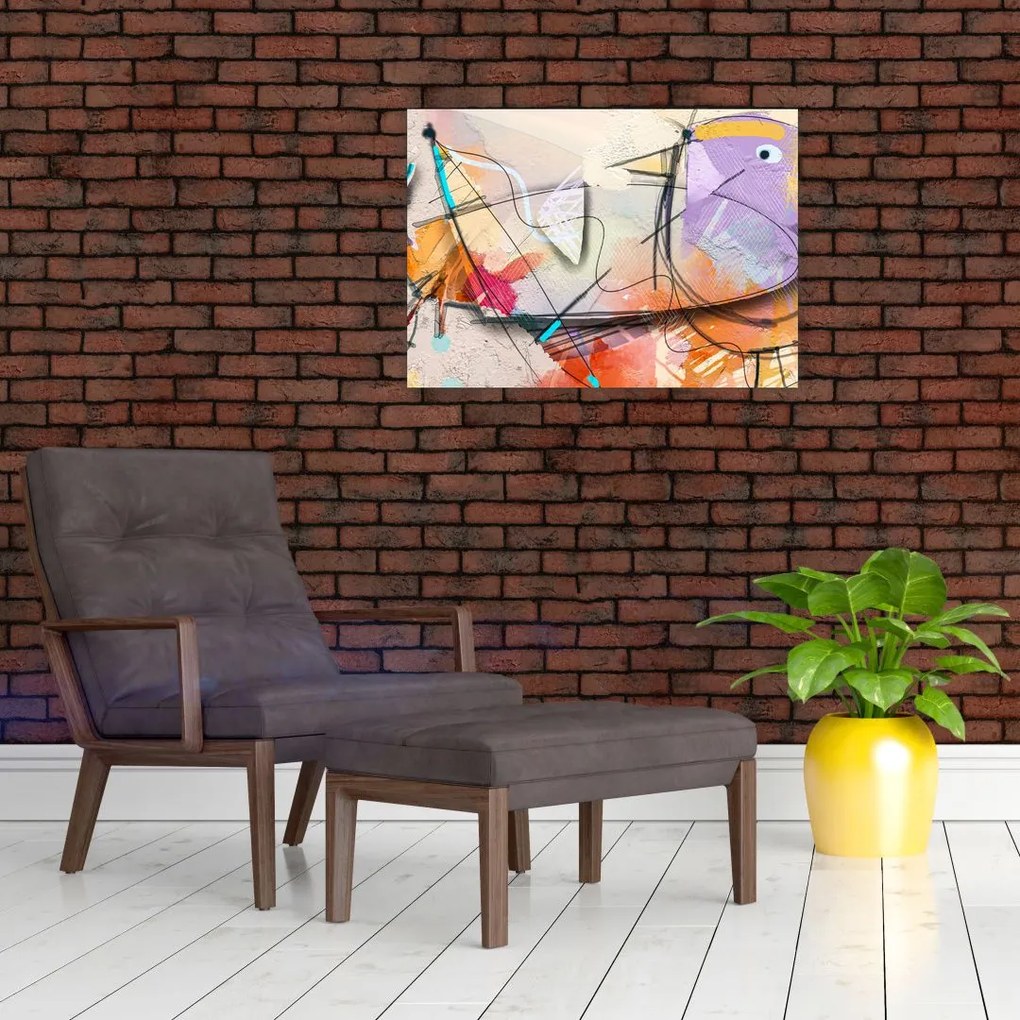 Obraz na szkle - Abstrakcja, ptaszek (70x50 cm)