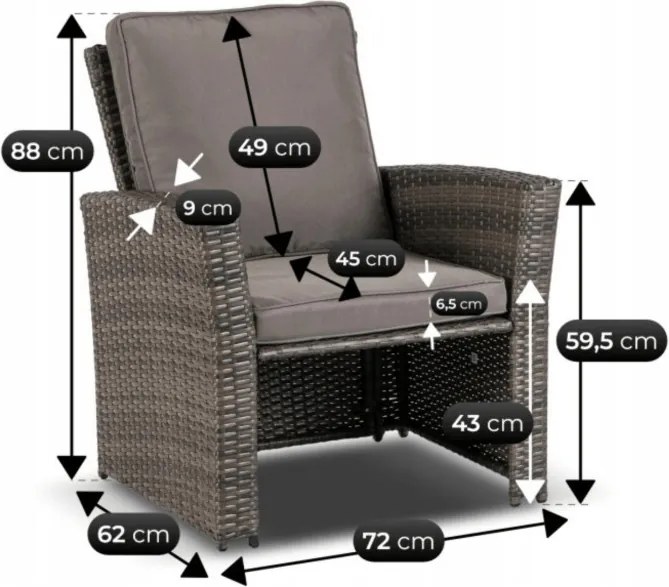 Zestaw Mebli Ogrodowych DELGADO Szary Sofa Fotele Pufy Stolik Technorattan Nowoczesny