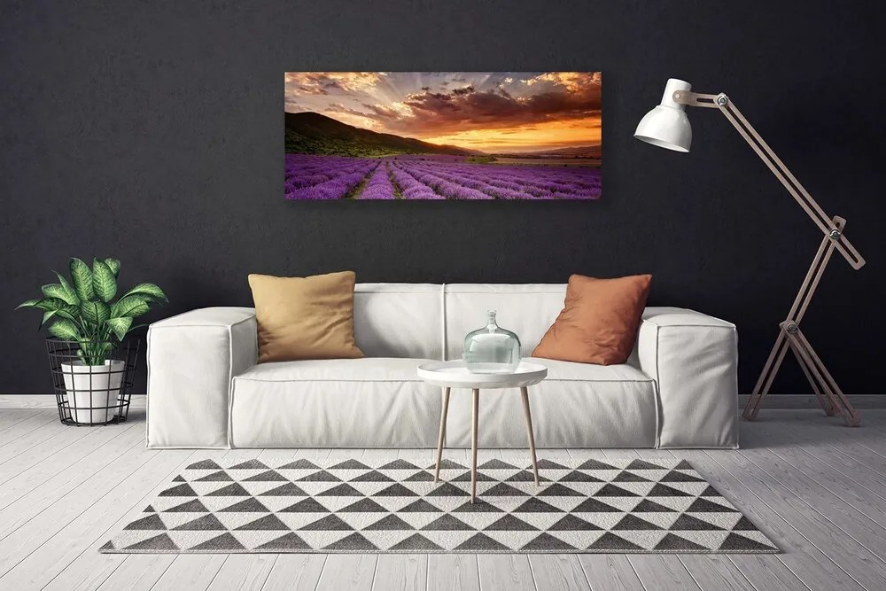 Obraz canvas na ścianę Lawendowy Pejzaż o Zmierzchu