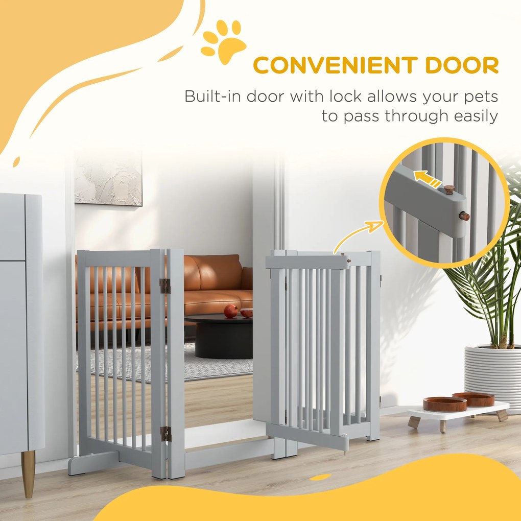 PawHut Bramka dla psa wolnostojąca 4 panele elastyczna drewno sosnowe jasnoszara | Aosom PL