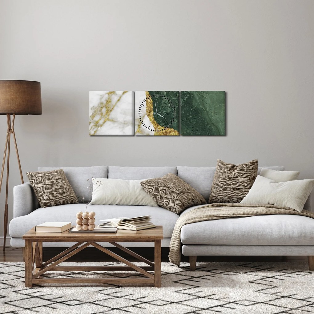 Obraz - Zielony marmur N⁰3 (z zegarem) (90x30 cm)