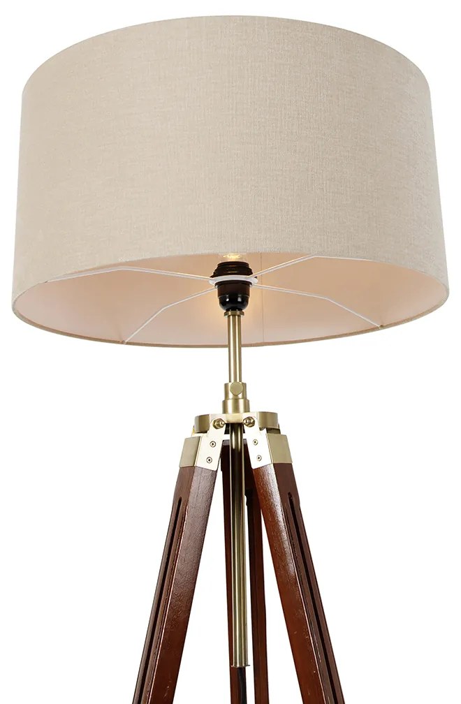 Lampa stojąca mosiężna z abażurem w kolorze jasnobrązowym 50 cm na trójnogu - CortinPrzemysłowy Oswietlenie wewnetrzne