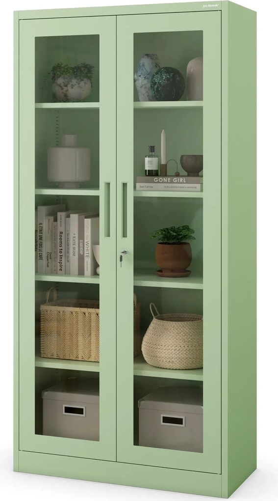 Przeszklona szafa medyczna Amelia Fresh Style 90x40x185 cm pastelowy zielony