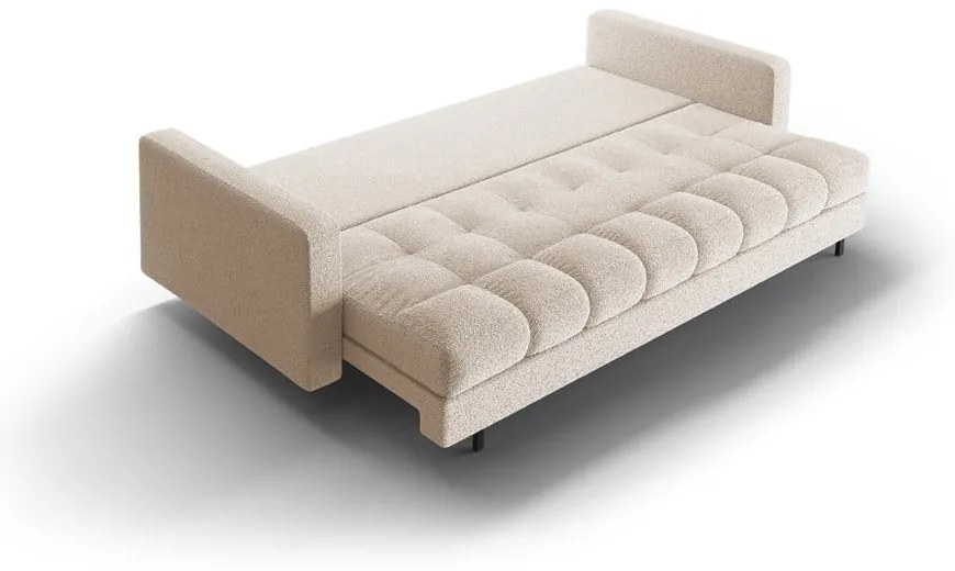Beżowa rozkładana sofa ze schowkiem z materiału bouclé 222 cm Bali – Cosmopolitan Design