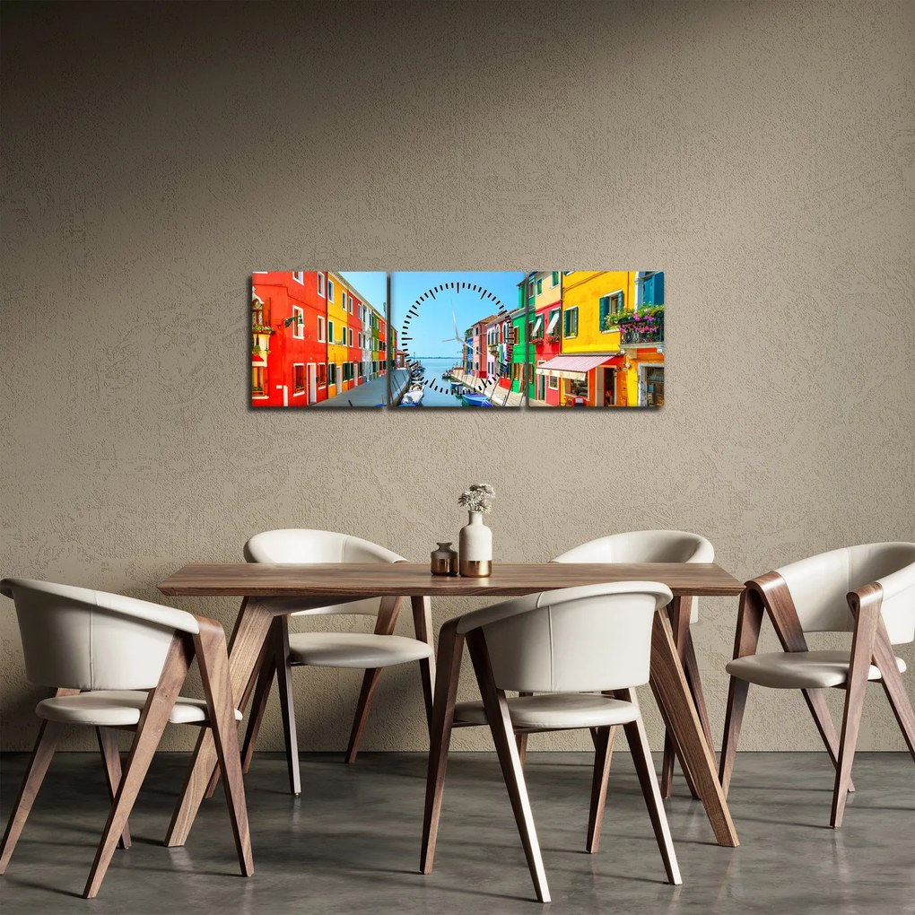 Obraz - Wyspa Burano, Wenecja, Włochy (z zegarem) (90x30 cm)