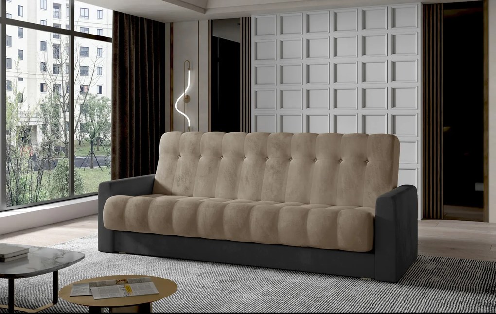 Sofa rozkładana z funkcją spania GARETT VELVET beżowa/szara ELTAP