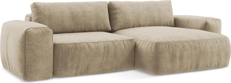 Jasnobrązowy rozkładany narożnik z tkaniny szenilowej (prawostronny/z szezlongiem) Kuki – Makamii