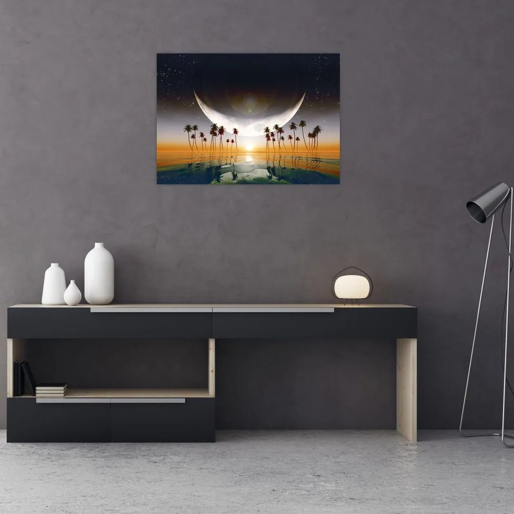 Obraz - Księżyc nad palmami (70x50 cm)