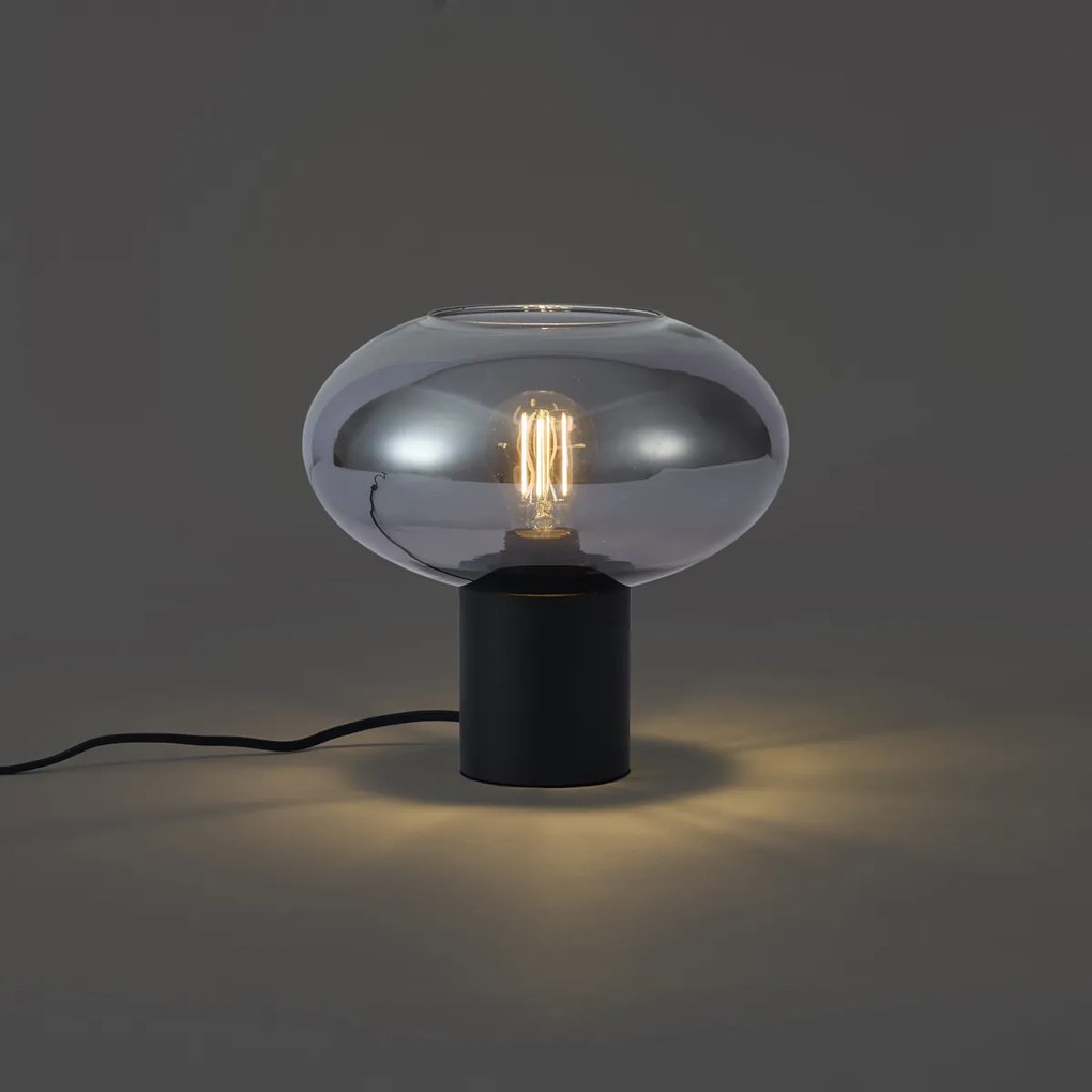 Designerska lampa stołowa czarna z przydymionym szkłem - Umbrella