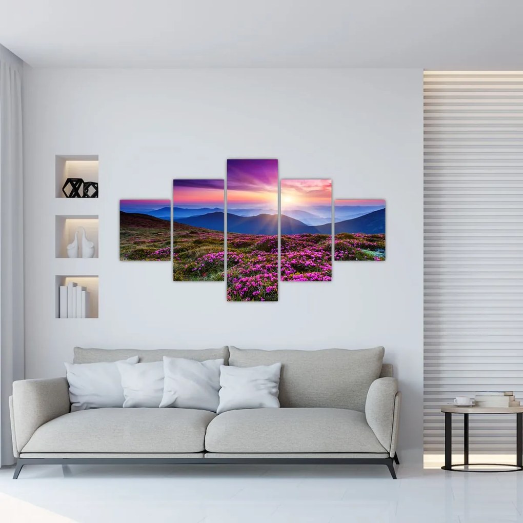 Obraz - Krajobraz kwitnących gór (125x70 cm)