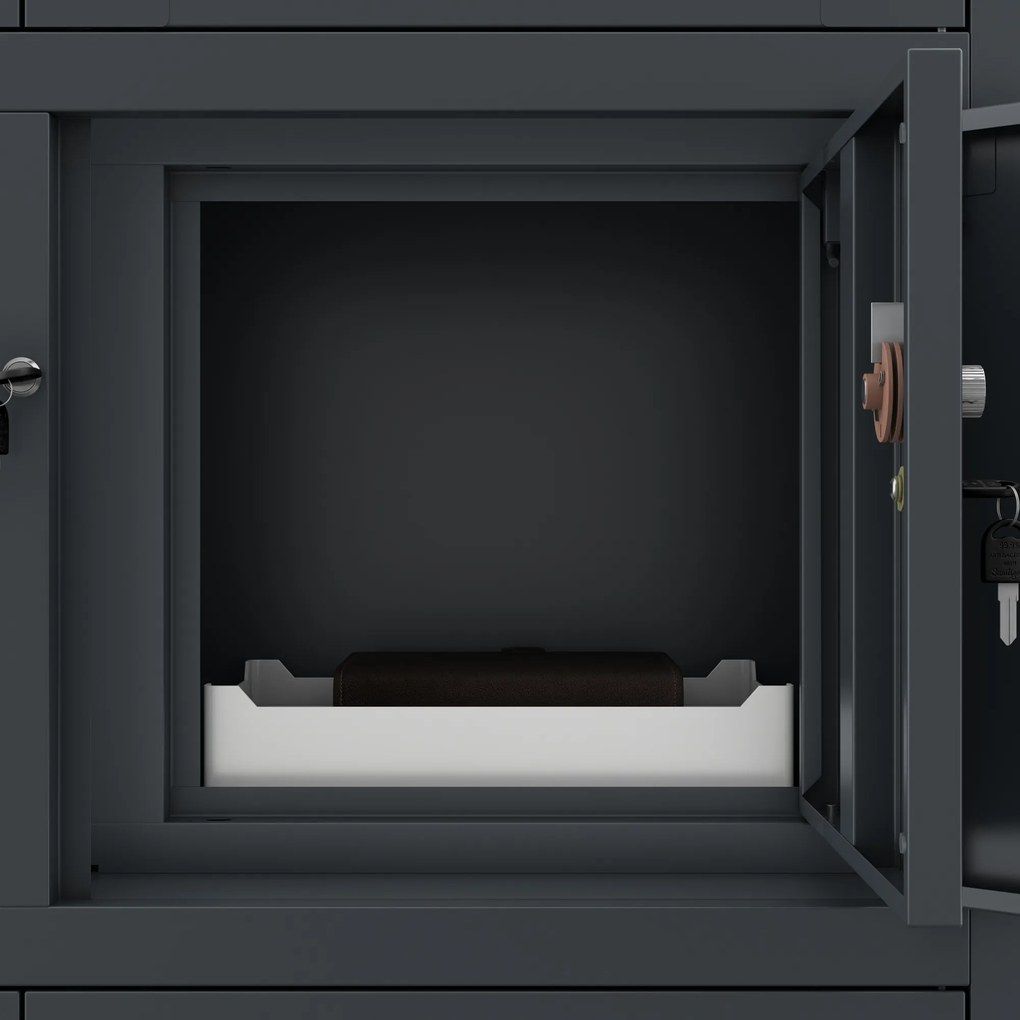 Biurowa szafa metalowa z sejfem na akta i dokumenty FILIP, 900 x 1850 x 400 mm, antracytowa