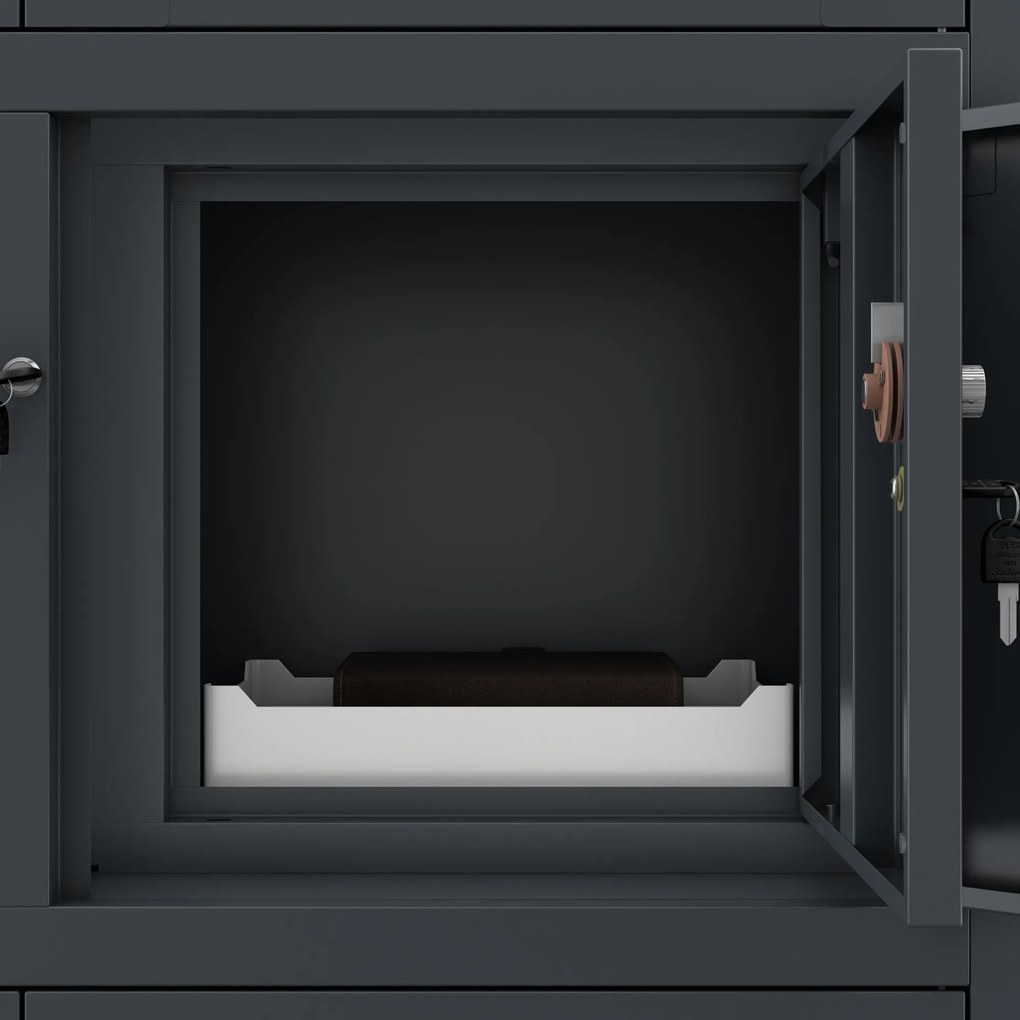 Szafa biurowa metalowa z sejfem, szklane drzwi, antracytowa, 900x1850x400 mm: FILIP