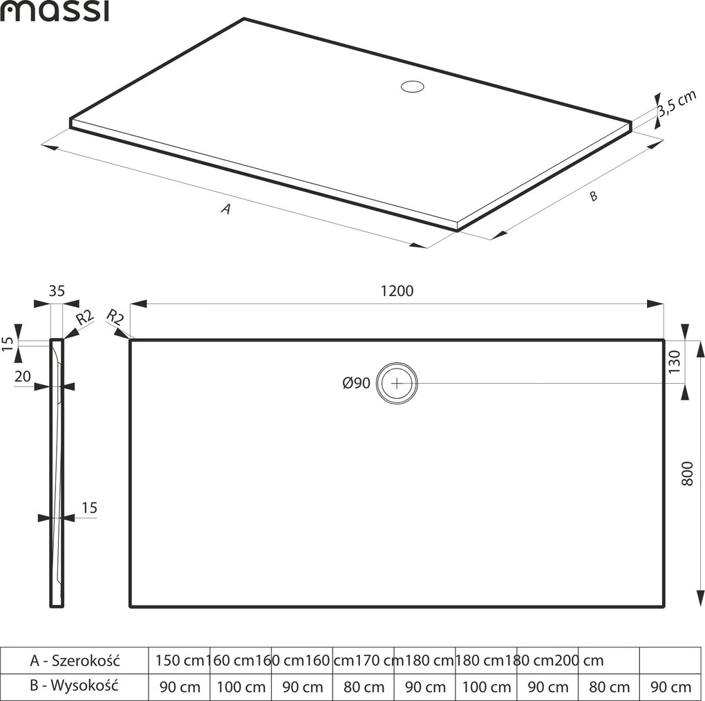 Brodzik z konglomeratu prostokątny beżowy matowy/błyszczący RONA | Różne rozmiary | Różne kolory : Kolor - Beżowy mat, Rozmiar - 120 x 90 cm