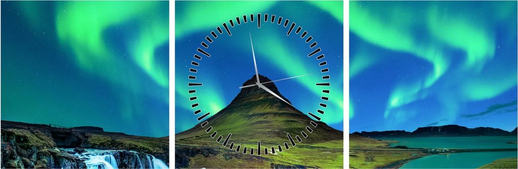 Obraz - Kirkjufell, Islandia (z zegarem) (90x30 cm)
