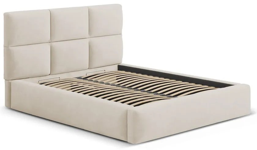 Beżowe tapicerowane łóżko dwuosobowe ze schowkiem ze stelażem 140x200 cm Libera – Windsor &amp; Co Sofas