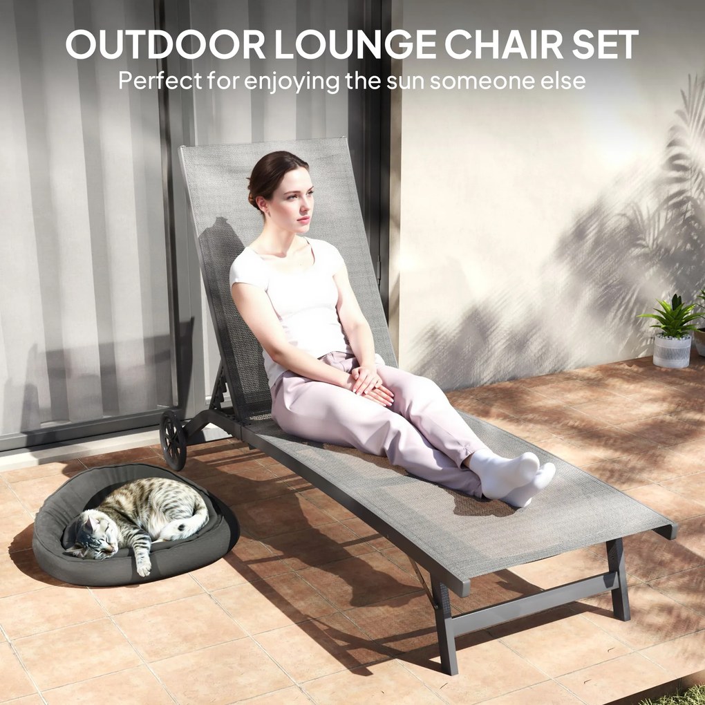 Outsunny Leżanka z regulowanym oparciem w 5 pozycjach, Oddychający materiał, Rama aluminiowa, Ciemnoszara, 195 x 66 x 34 cm