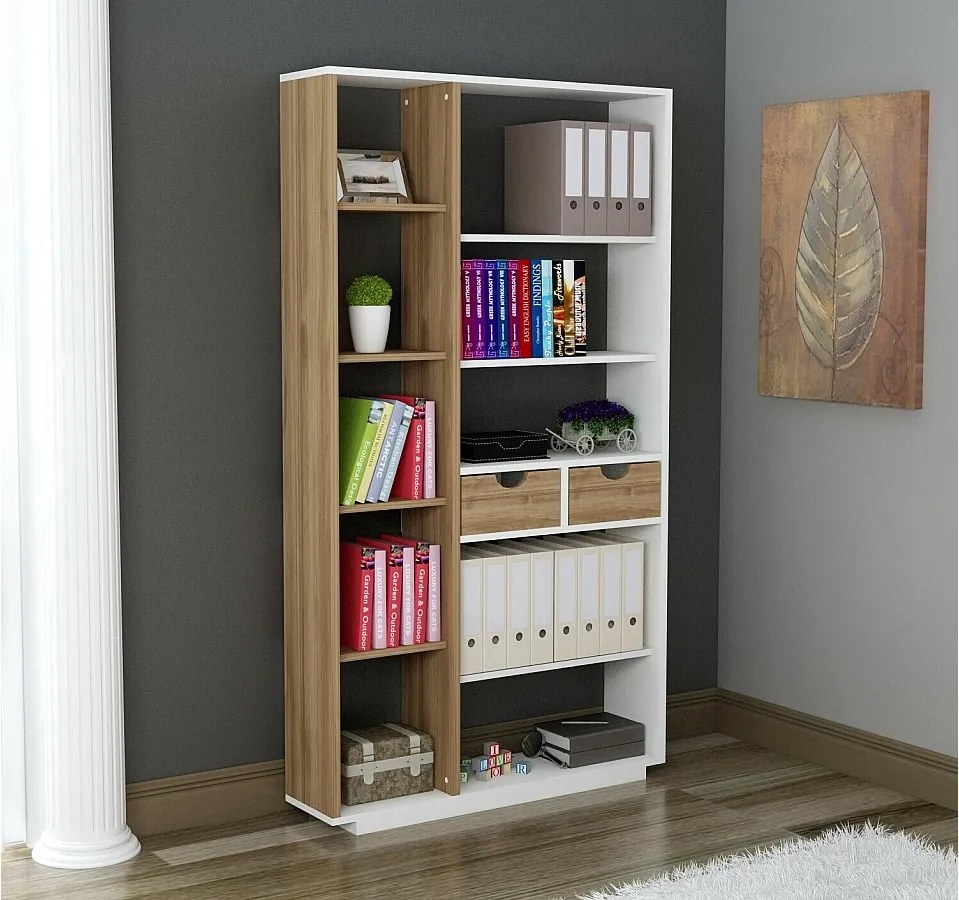 Półka skandynawska – 80,4 x 188,6 x 25 cm – kolor biały i orzechowy – płyta wiórowa pokryta melaminą