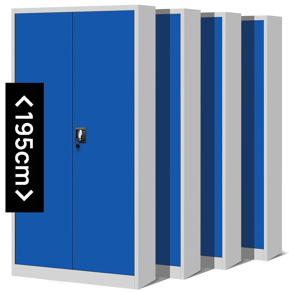 Zestaw 4x biurowa szafa metalowa na akta JAN H, 900 x 1950 x 400 mm, szaro-niebieska