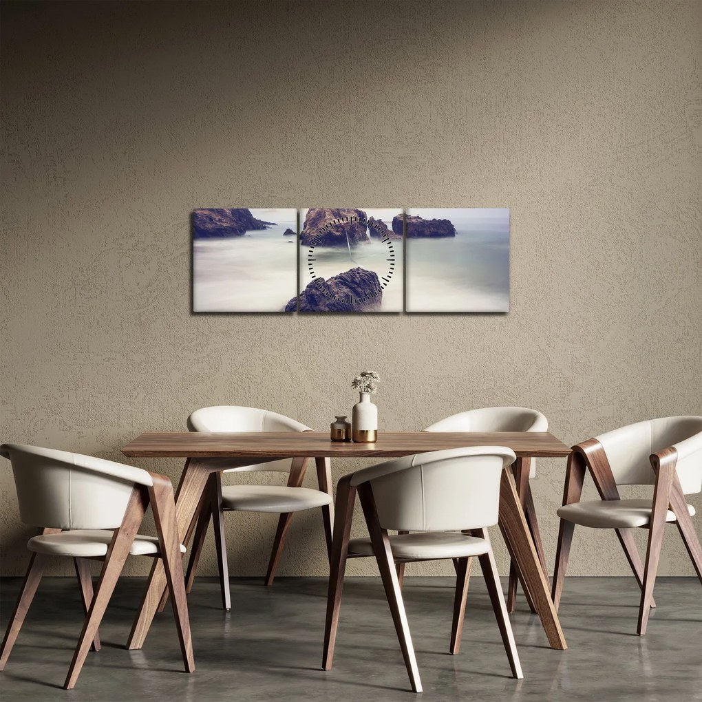 Obraz klifów we mgle (z zegarem) (90x30 cm)