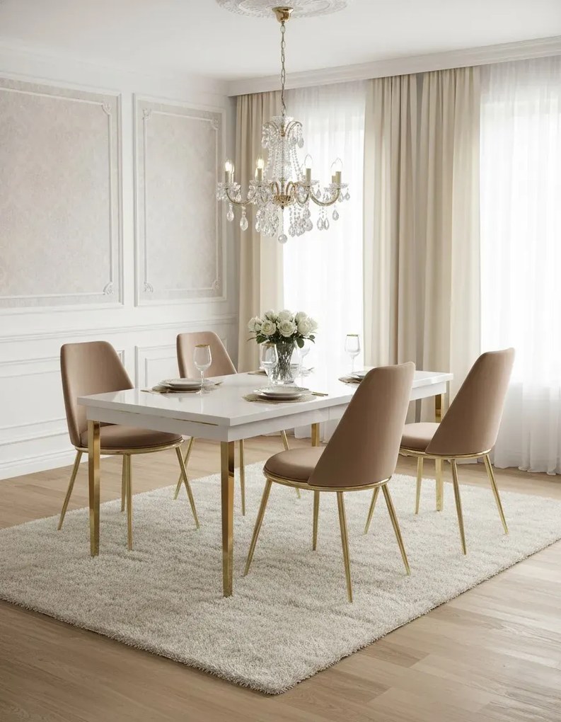 Beżowe Krzesło Welurowe W Stylu Glamour B8-T55