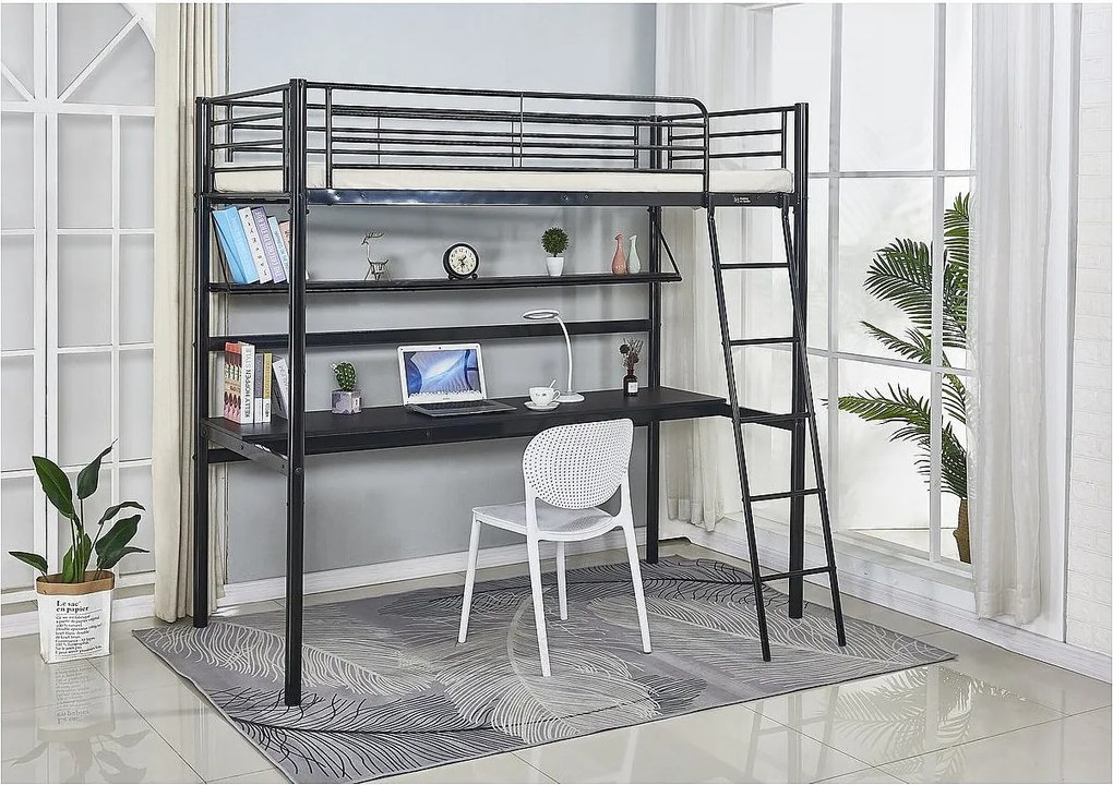 Łóżko loftowe "Alona" z biurkiem - 90 x 190 cm - Czarny