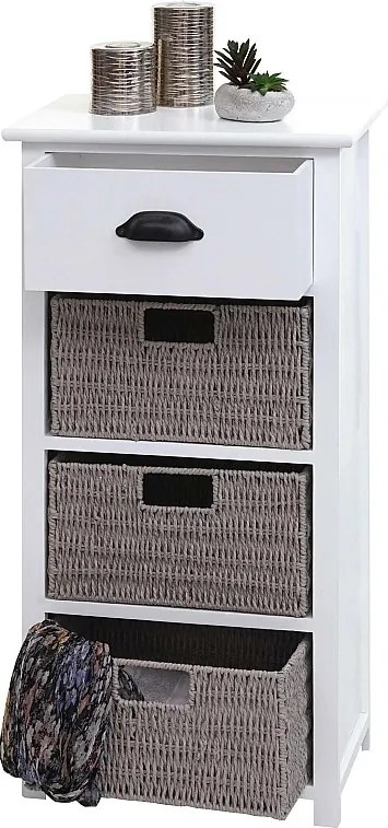 Komoda MCW-K84 z szufladami i koszykami,  biały, kosze szare