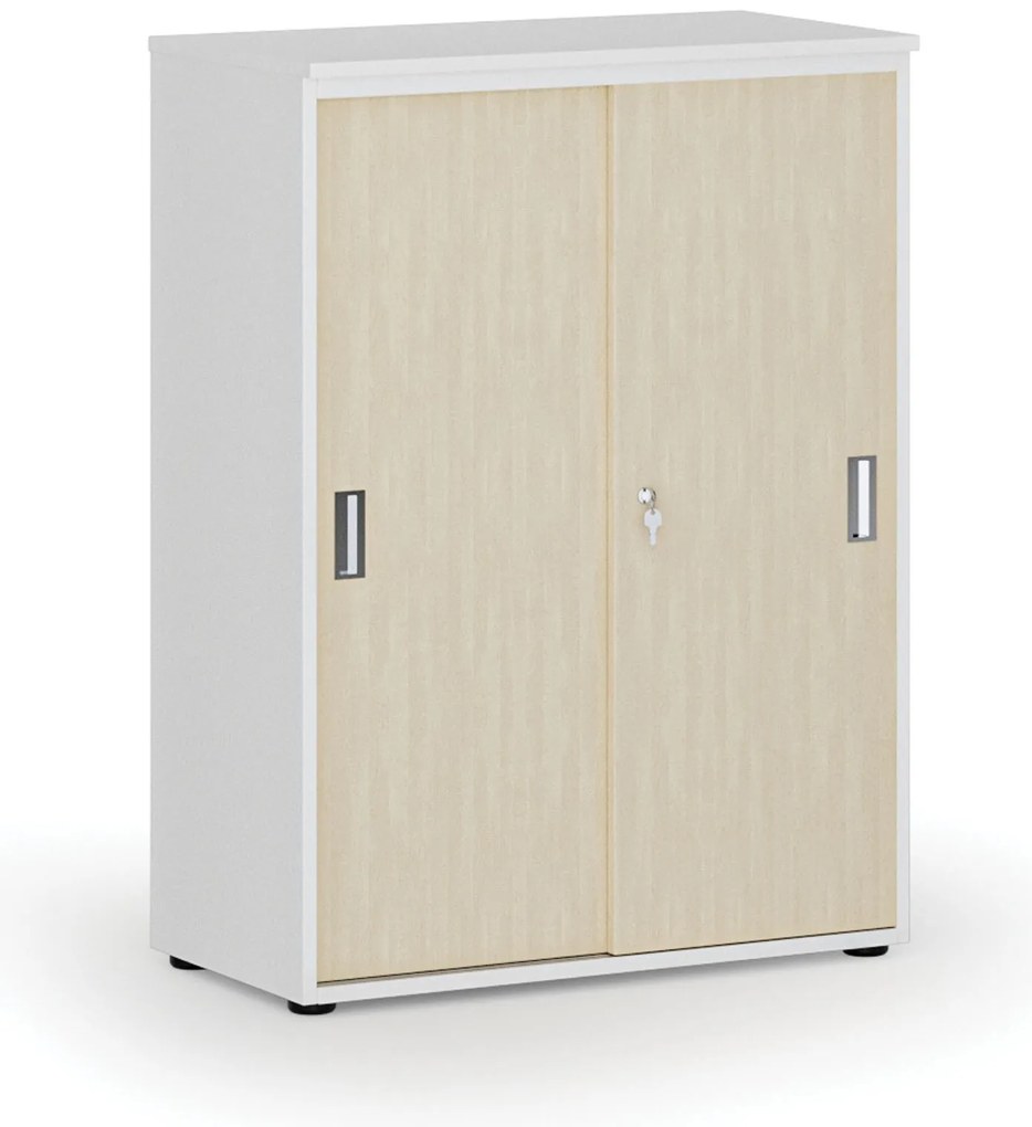 Szafa biurowa z drzwiami przesuwnymi PRIMO WHITE, 800 x 420 x 1087 mm, biały/brzoza
