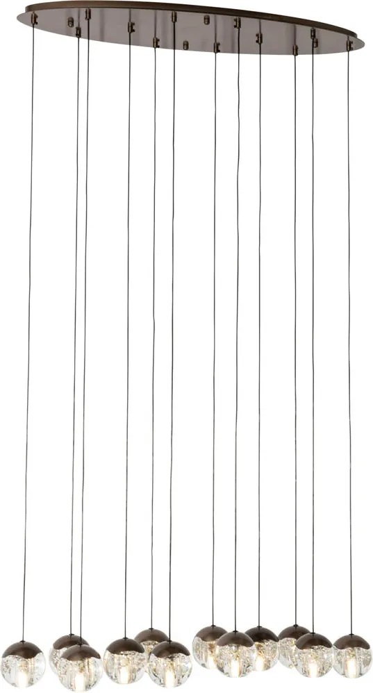 Designerska lampa wisząca w kolorze ciemnego brązu z przezroczystym szkłem, 12 świateł - Inge