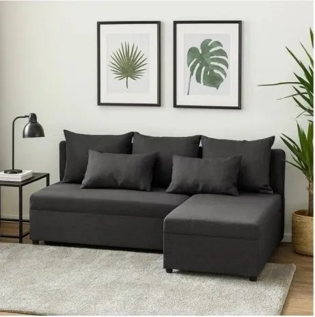 Wygodny narożnik tapicerowany - FELIX z funkcją spania i pojemnikiem na pościel, grafitowy - Sawana 05, prawy