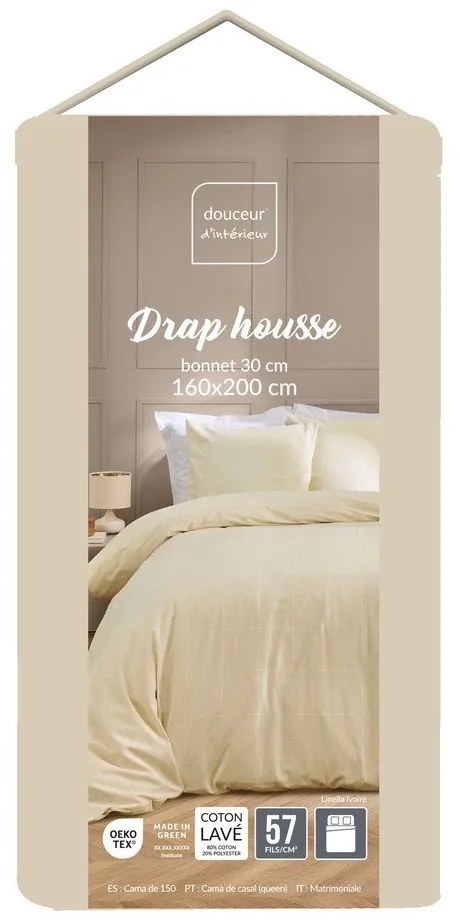 Prześcieradło w kolorze kości słoniowej 160x200 cm Linella – douceur d'intérieur