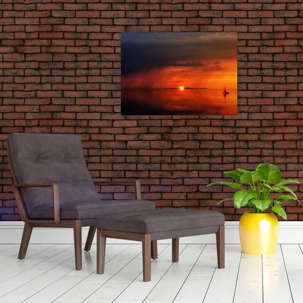 Obraz zachodu słońca z żaglówką (70x50 cm)