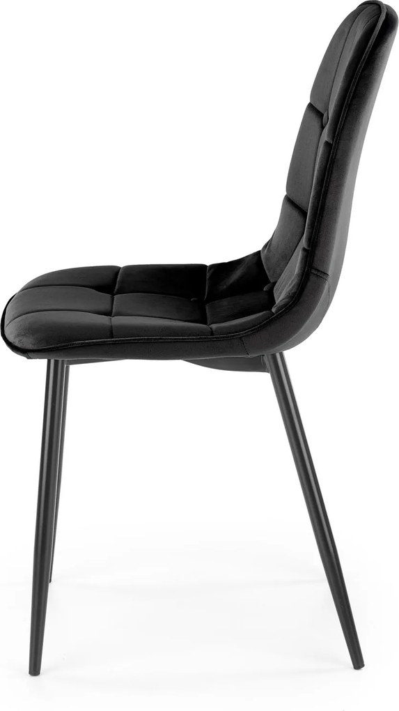 Krzesło Pikowane Welurowe Velvet czarne, czarne nogi, oparcie W160