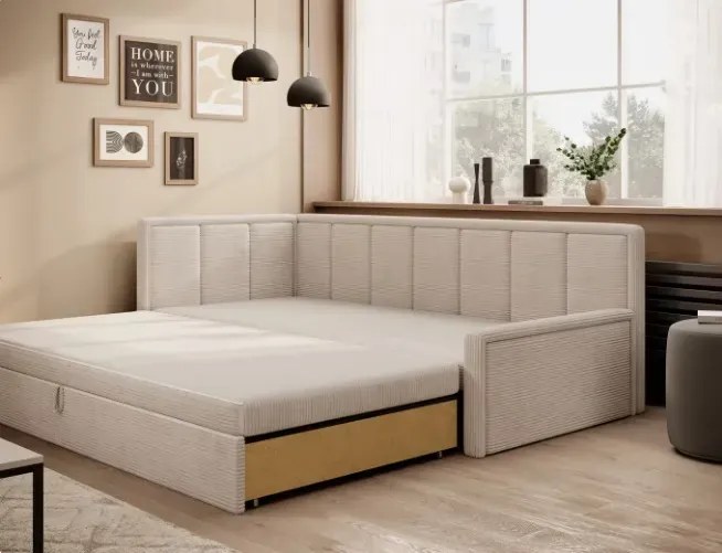 Sofa rozkładana z funkcją spania FULGEO beżowa lewa ELTAP