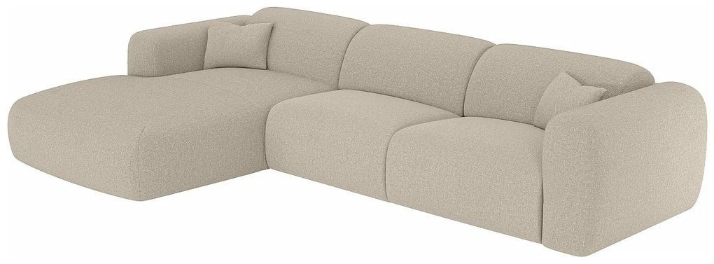 Kanapa narożna wieloosobowaduża lewostronna typu express w tkaninie beżowej melanż - Powierzchnia spania 140 cm - POGNI