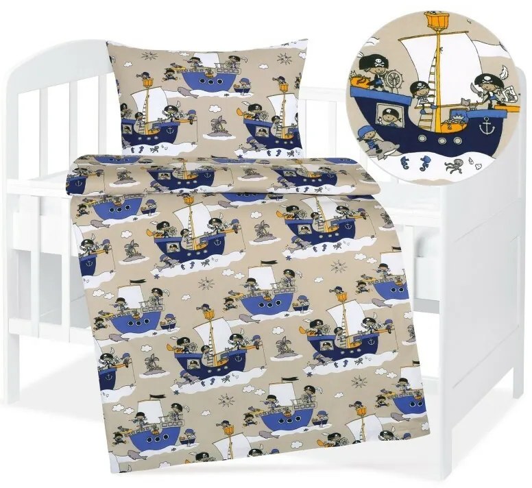 Bellatex Bawełniana pościel do łóżeczka AgataSailor niebieska 90 x 135 cm, 45 x 60 cm