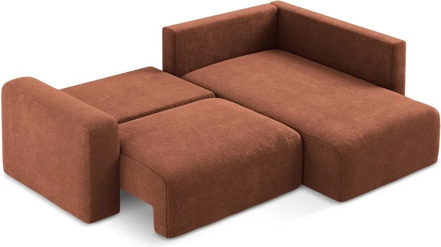 Rozkładany/ze schowkiem narożnik z tkaniny szenilowej (prawostronny/w kształcie litery L) w kolorze terakoty Kona – Makamii