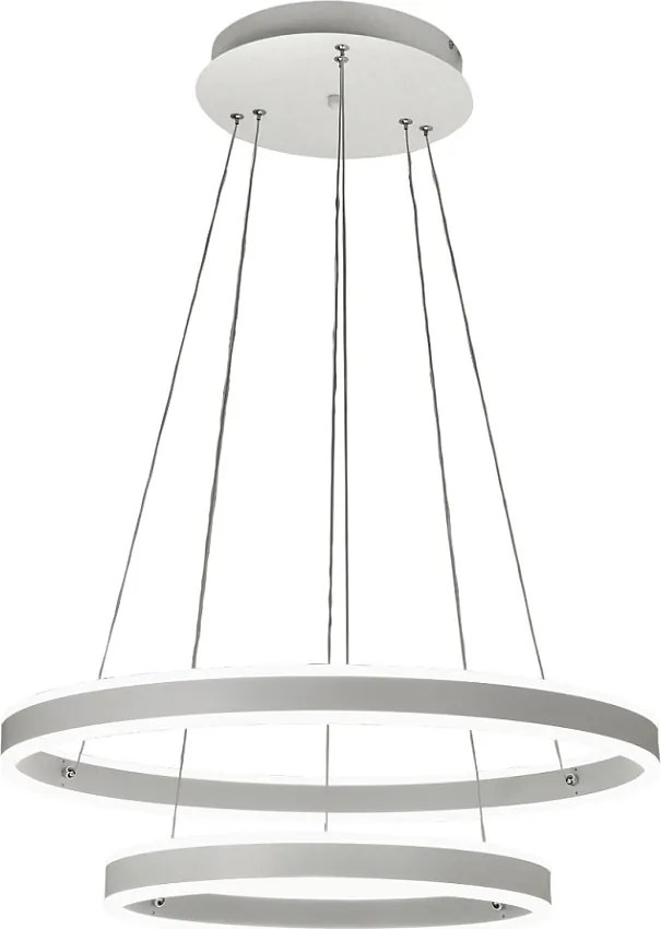 Lampa wisząca LED Palau 108W 3000K, ściemnialna, Ø60 i Ø40 cm, srebrna, dwa pierścienie z metalu i metakrylanu