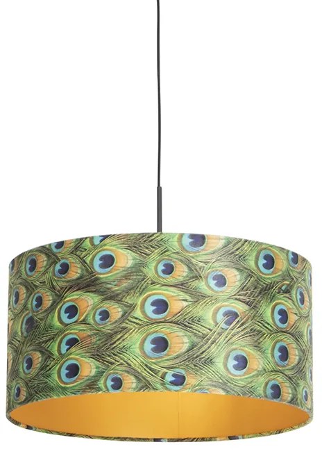 Lampa wisząca klosz welurowy paw-złoty 50cm - Combi klasyczny/Antyczny Oswietlenie wewnetrzne