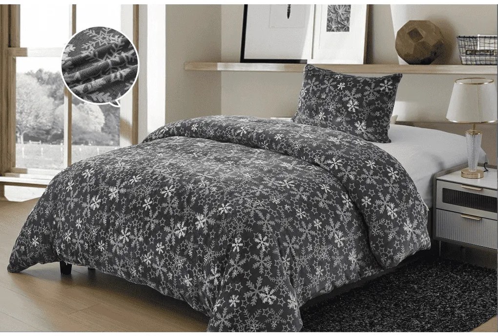 PrzytulneMieszkanie.pl PrzytulneMieszkanie.pl Pościel z mikropluszu SNOWFLAKE szara Rozmiar pościeli: 70 x 90 cm | 140 x 200 cm