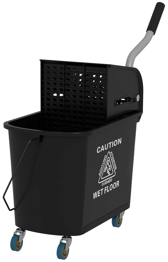 HOMCOM 20L Wiadro z wyciskaczem i uchwytem na kółkach do mopa, Tworzywo sztuczne, Czarne