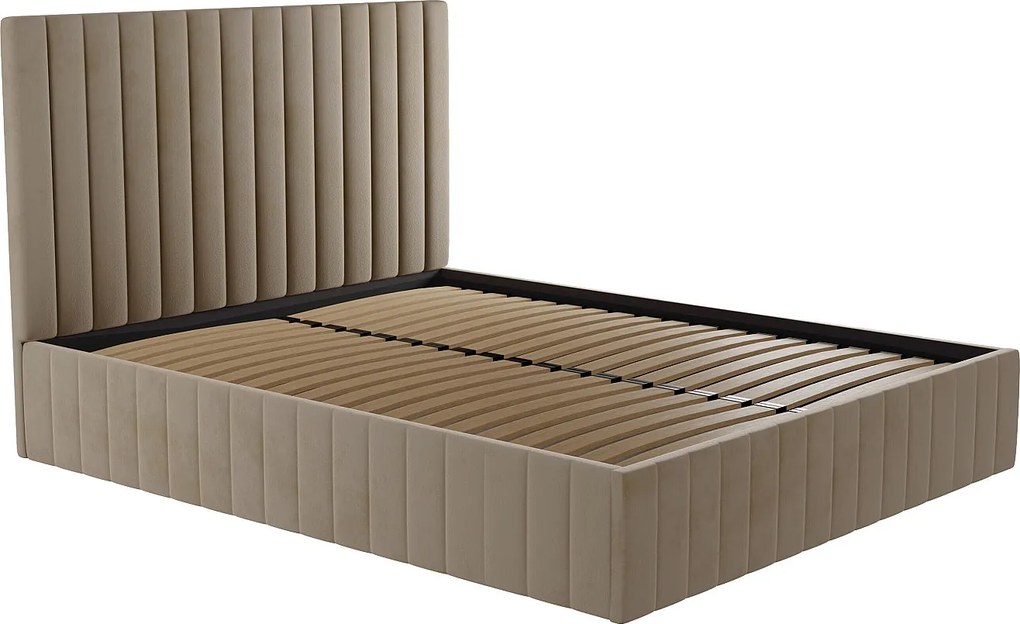 Łóżko ze skrzynią i zagłówkiem z podłużnym pikowaniem – 160 × 200 cm – welur – kolor taupe – LARALI II marki Pascal Morabito
