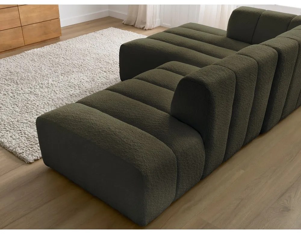 Zielony narożnik z materiału bouclé (lewostronny/z szezlongiem) Annecy – Bobochic Paris